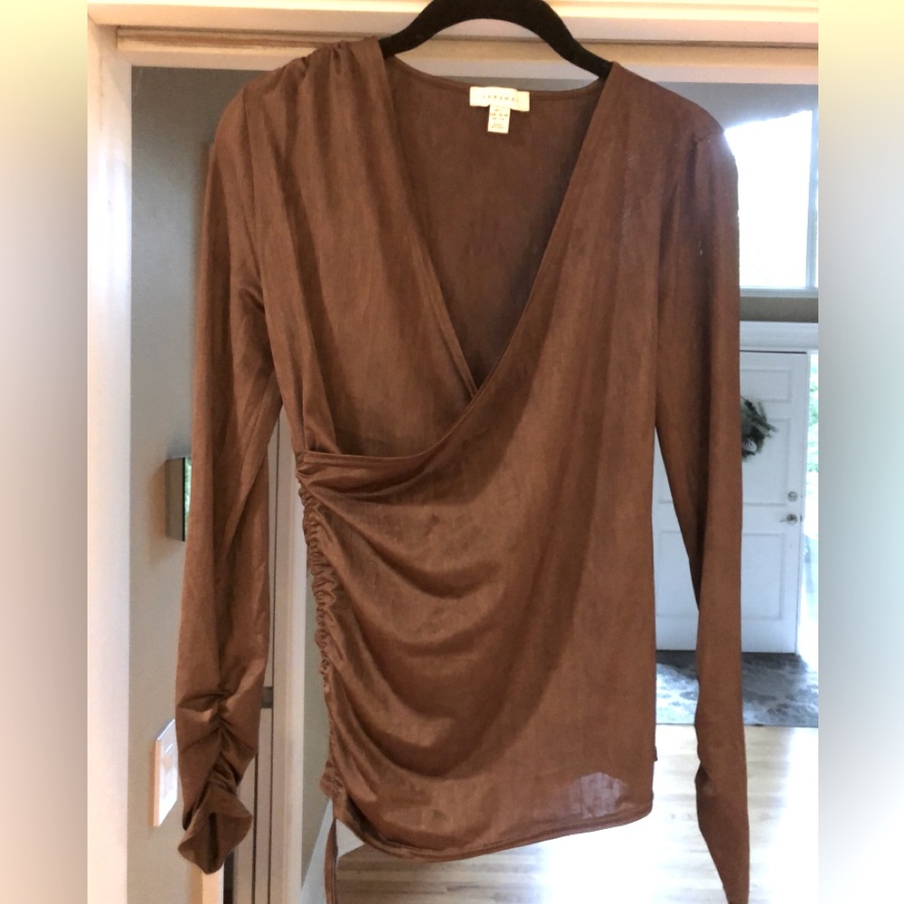 Top Shop brown stretch blouse, size small (size 4-6)